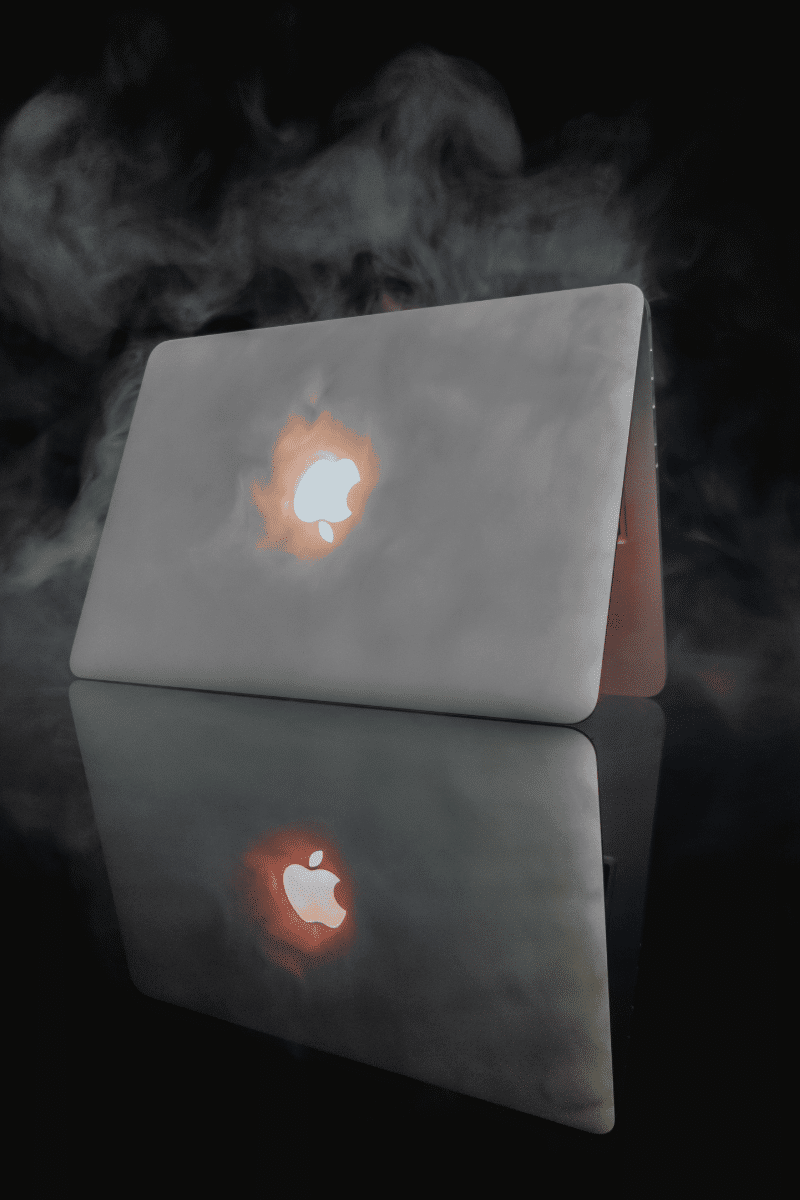 Lightsmac » admin by request A smoking macbook with a lit orange led apple logo. » admin by request