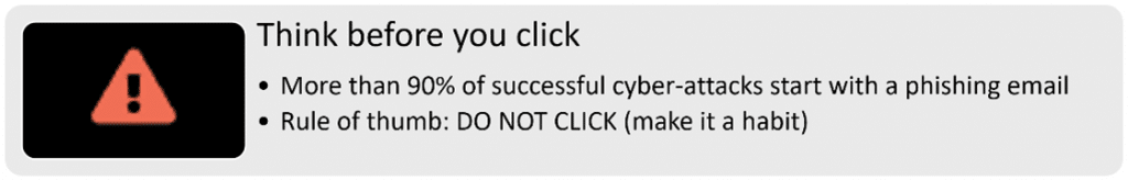 Thinkbeforeyou » admin by request Think before you click light grey banner with bullet points and an icon. » admin by request