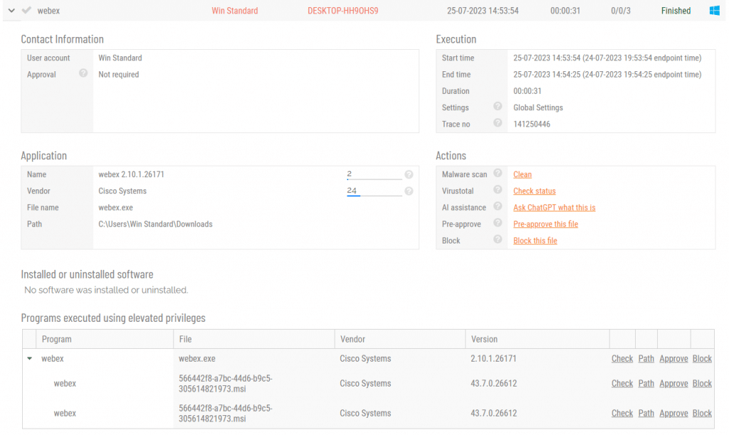Portal-auditlog-runas-computer-application-webex-full » admin by request How do we use chatgpt. The chatgpt feature in the admin by request admin portal auditlog.