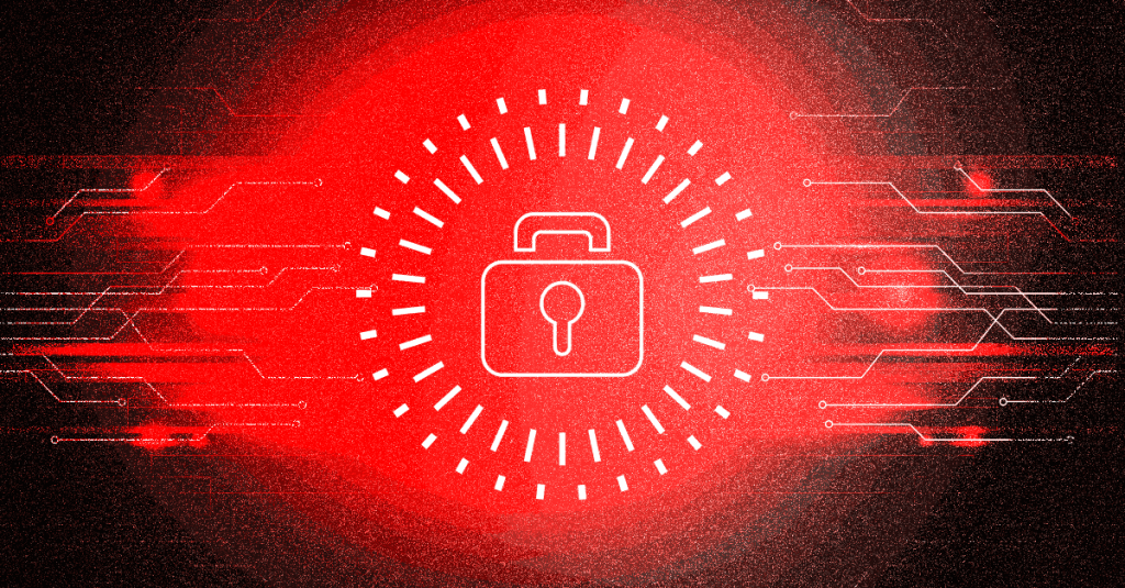 Incidence response 2 » admin by request Abstract red cybersecurity concept with a glowing lock icon surrounded by digital circuits and dynamic lines.