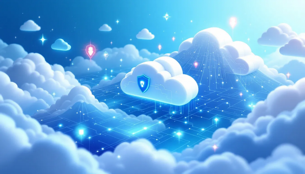 Mastering endpoint 4 » admin by request An illustration of a cloud-based endpoint security solution protecting multiple devices.