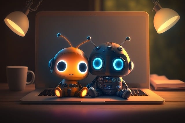 Va access 13 » admin by request Two ai generated robots sitting on the keypad of a laptop.